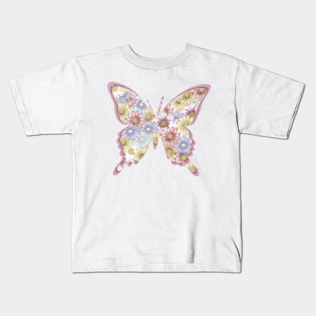 Bohemian Boho  Hippie Butterfly Flowers Vintage Kids T-Shirt by Sassee Designs